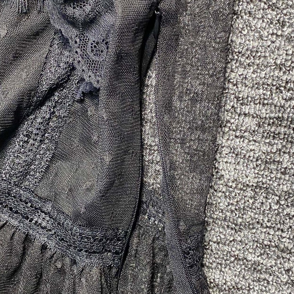 Mele E Pere Lace Peplum Top Womens Medium Black Sheer Mesh Ruffle Romantic Goth - Picture 4 of 8
